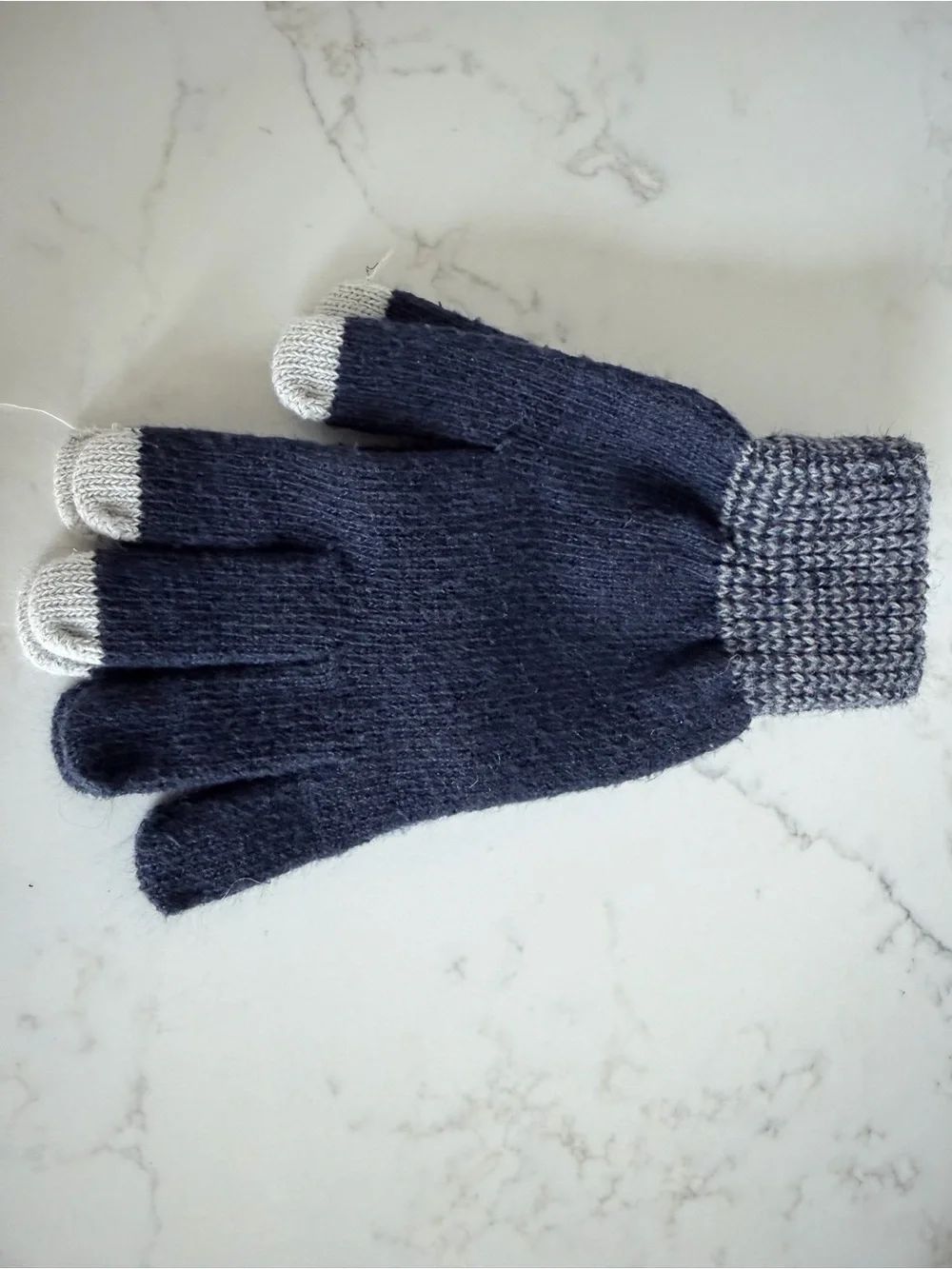 Navy Touchscreen Knit Gloves with white Tips